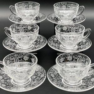 Vintage Viking Prelude Etched Cups and Saucers - Set of 6